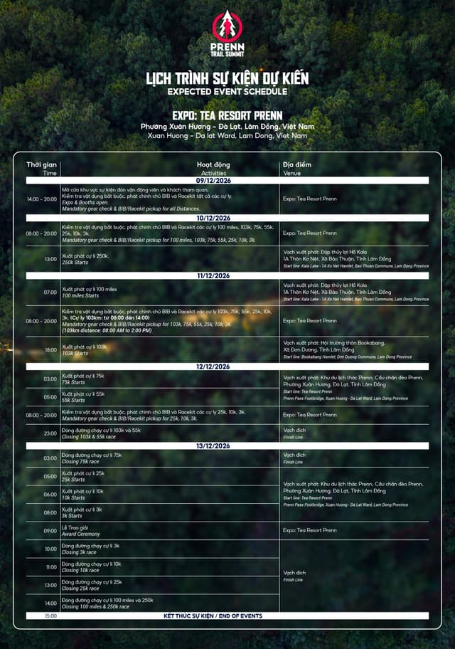 PRENN TRAIL SUMMIT 2026 - Event schedules