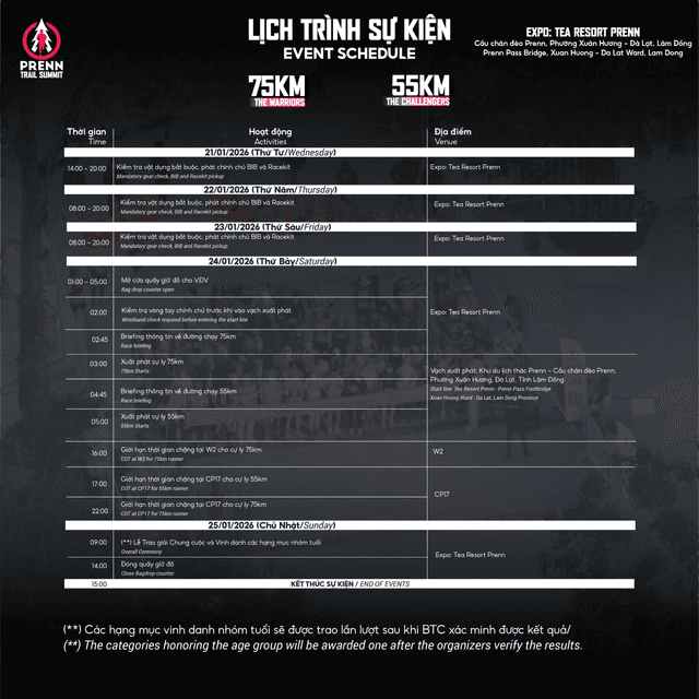 PRENN TRAIL SUMMIT 2025 - Lịch Trình Sự Kiện
