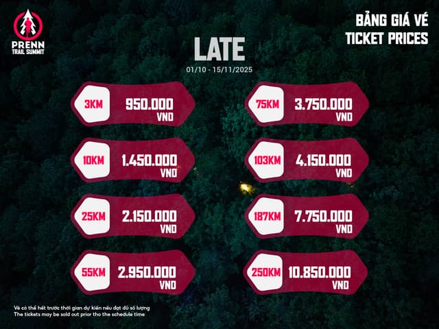 PRENN TRAIL SUMMIT 2025 - Bảng Giá Vé