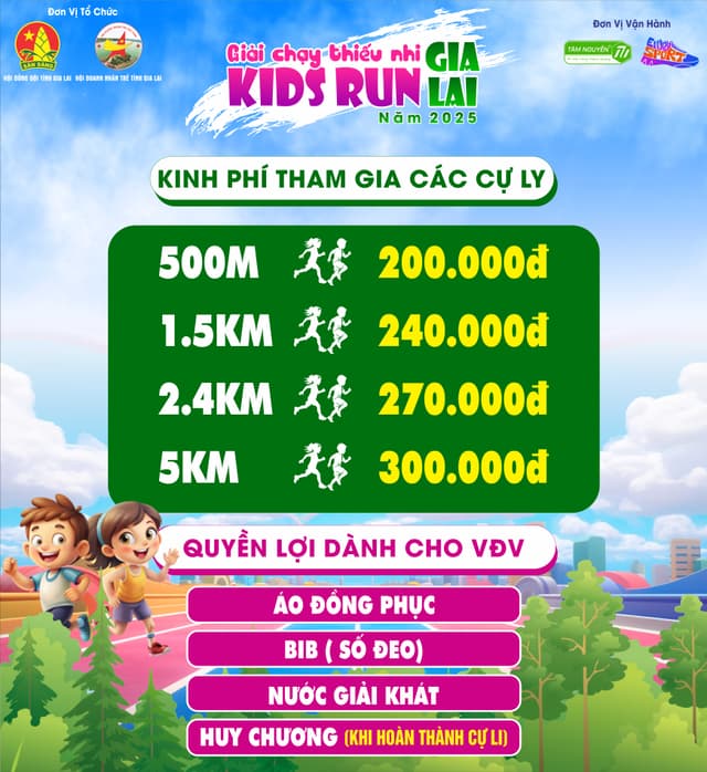 Giải chạy thiếu nhi “Kids Run Gia Lai" năm 2025 - Bảng Giá Vé