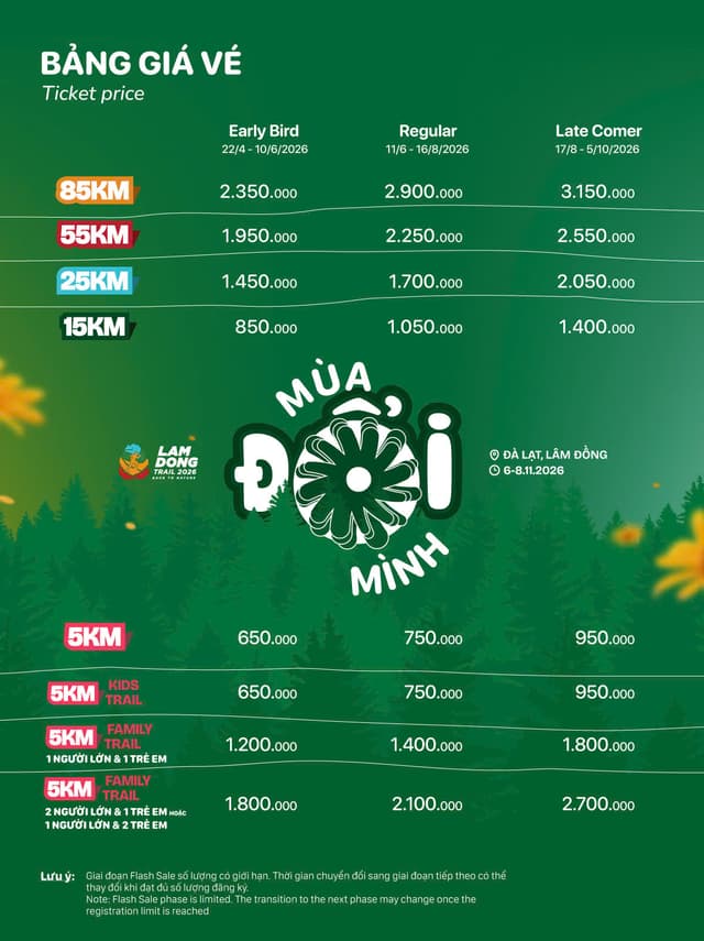 Lamdong Trail 2026 - Bảng Giá Vé