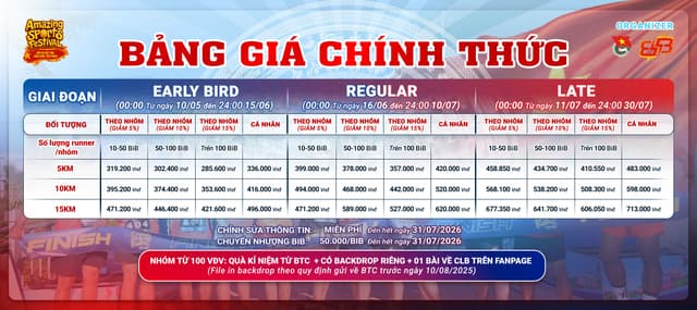 AMAZING SPORTS FESTIVAL - Bảng Giá Vé