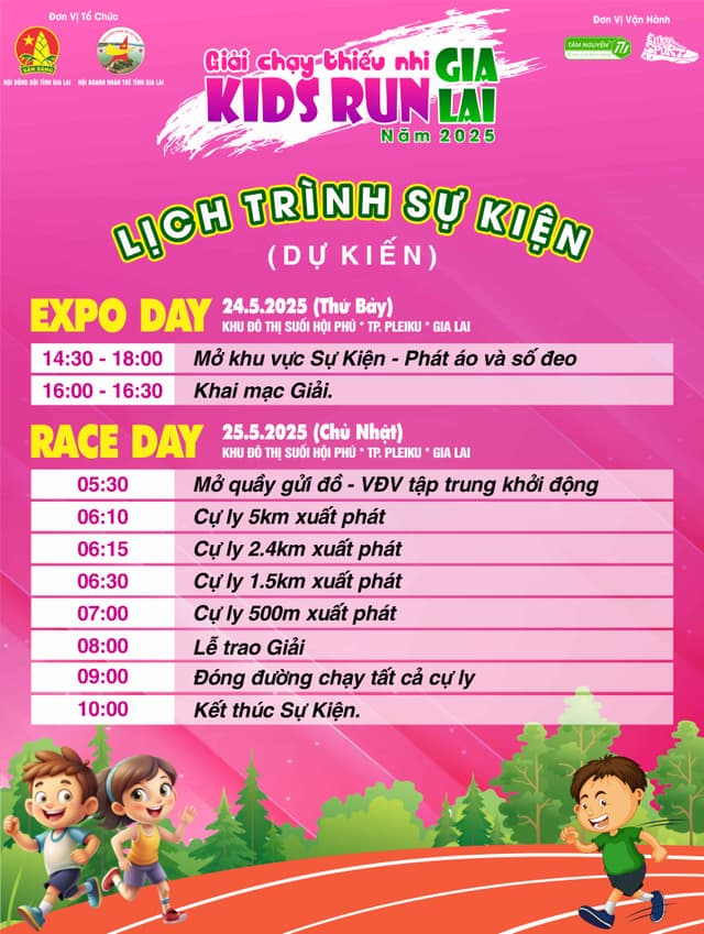 Giải chạy thiếu nhi “Kids Run Gia Lai" năm 2025 - Lịch Trình Sự Kiện