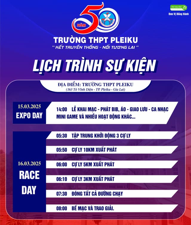 Giải chạy kỷ niệm 50 năm thành lập trường THPT Pleiku - Lịch Trình Sự Kiện