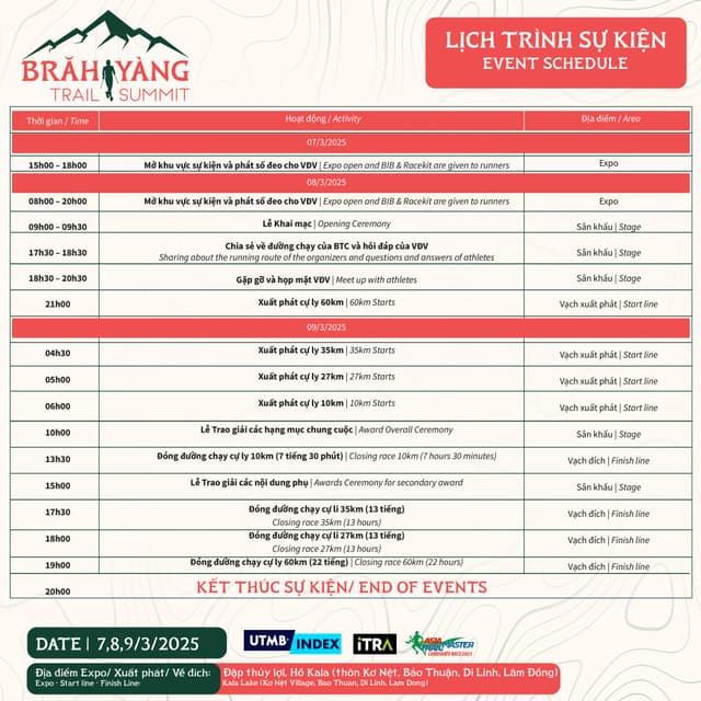 BRĂH YÀNG TRAIL SUMMIT 2025 - Lịch Trình Sự Kiện
