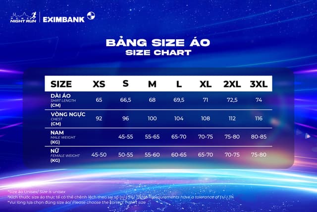 HO CHI MINH CITY NIGHT RUN EXIMBANK 2026 - Cỡ Áo