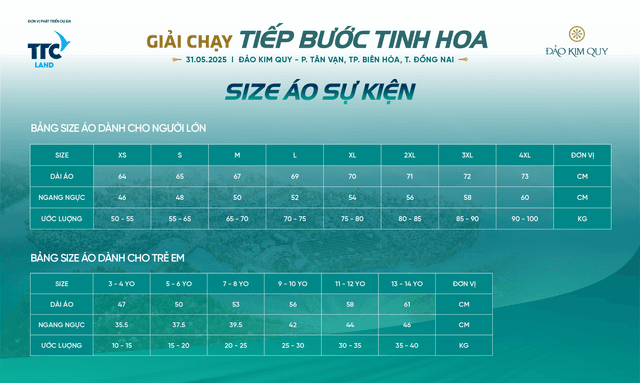 GIẢI CHẠY MARATHON TIẾP BƯỚC TINH HOA 2025 - Bảng Size Áo